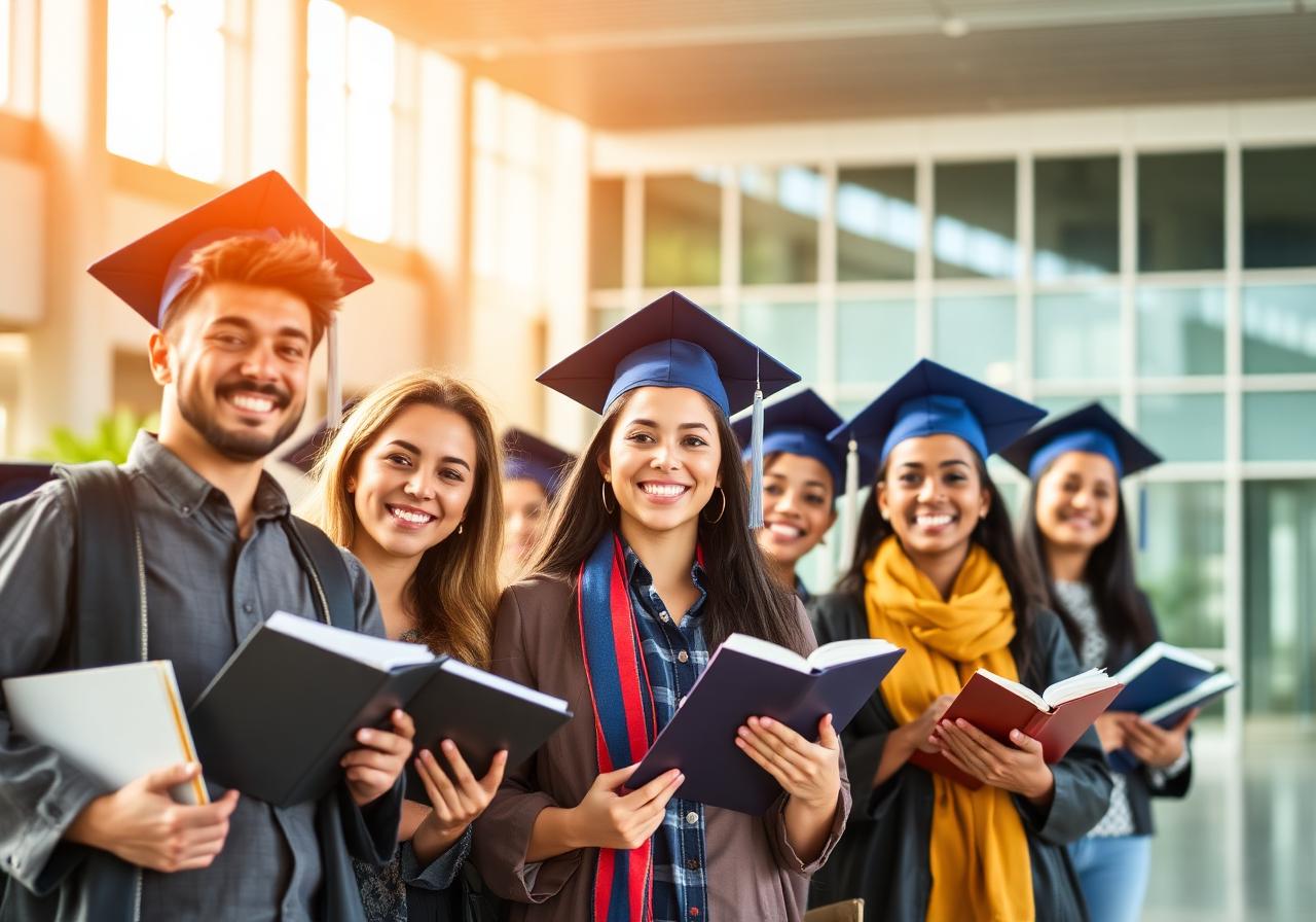 Diverse joyful graduates