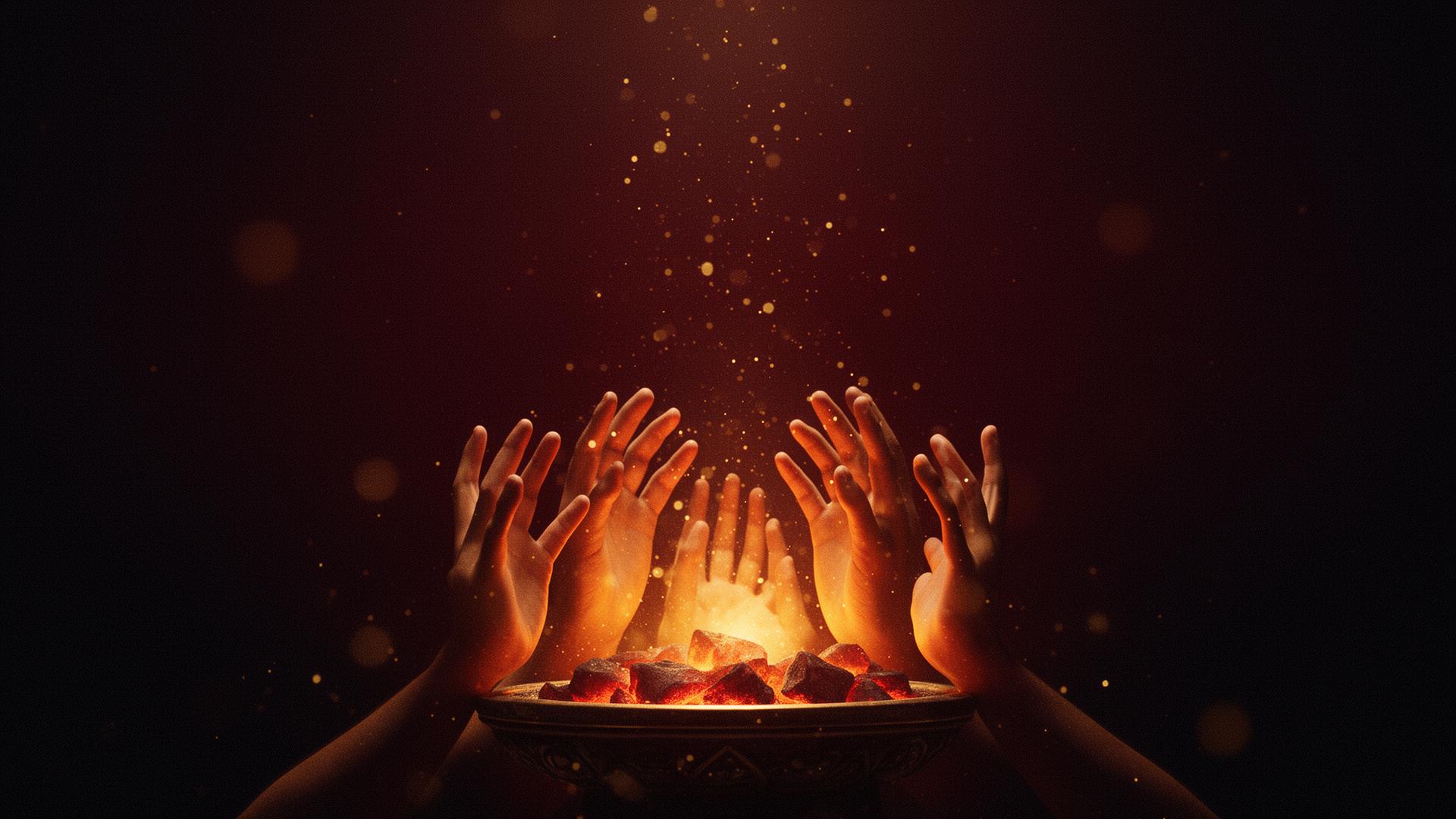Hands raised over a glowing altar — Support the Vision invitation banner